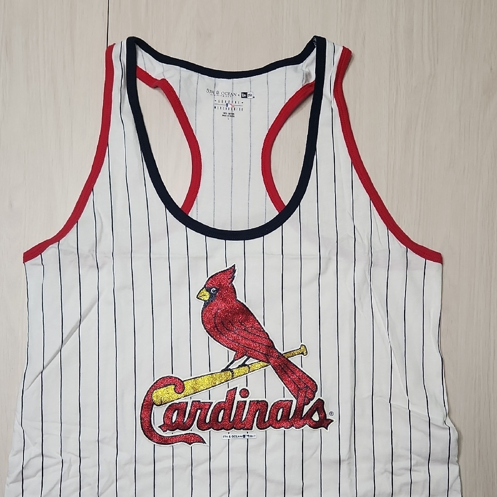 5th & Ocean MLB ⚾️ St Louis Cardinals Tank Top Glitter Logo Classic Stripes ⚾️